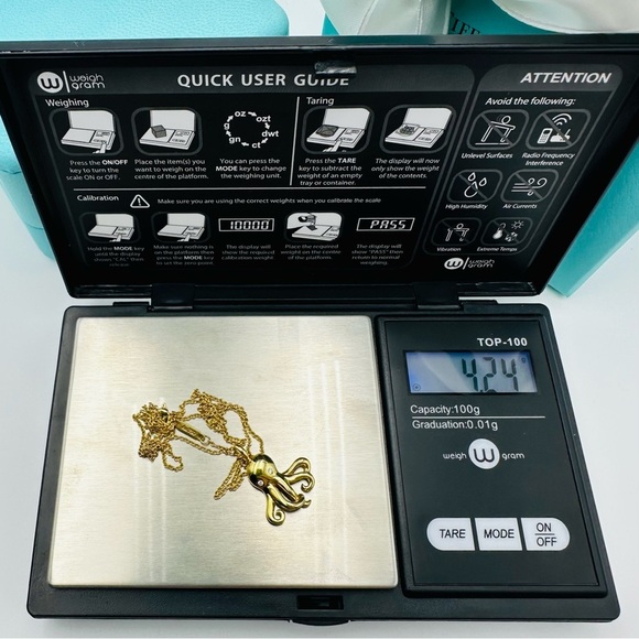 RARE Tiffany & Co. 18K Yellow Gold Diamond Octopus Charm Necklace 18” Packaging - Picture 11 of 13
